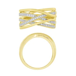 14K Yellow Gold 1/5Ct Diamond Layered Fashion Ring