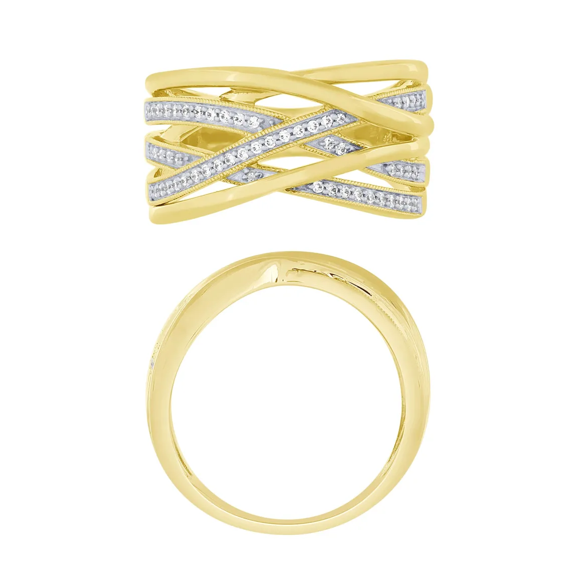 14K Yellow Gold 1/5Ct Diamond Layered Fashion Ring