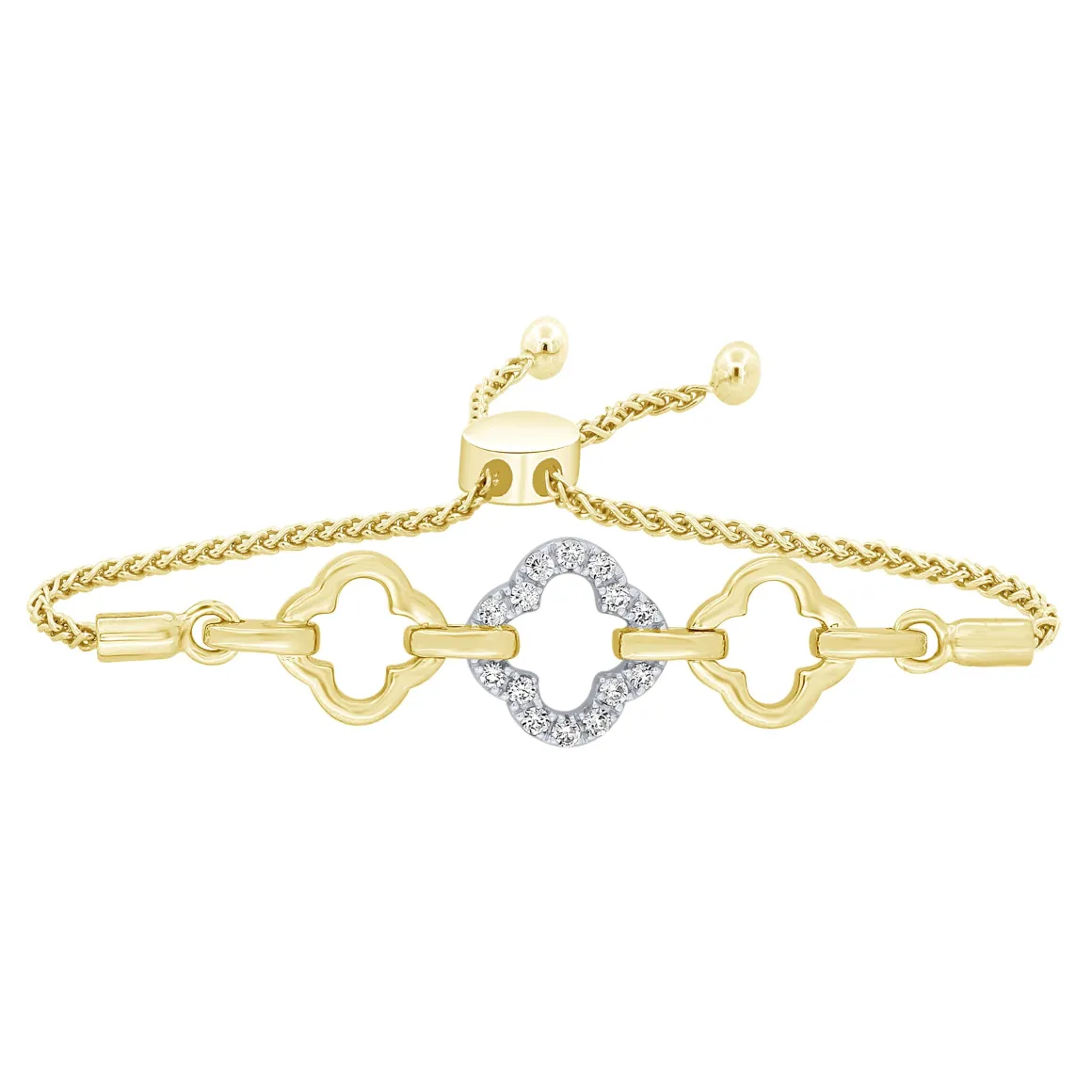 14K Yellow Gold 1/7Ct Diamond Fashion Pull String Bracelet