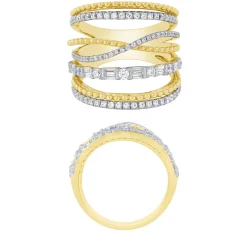 14K Yellow Gold Diamond Layered Ring