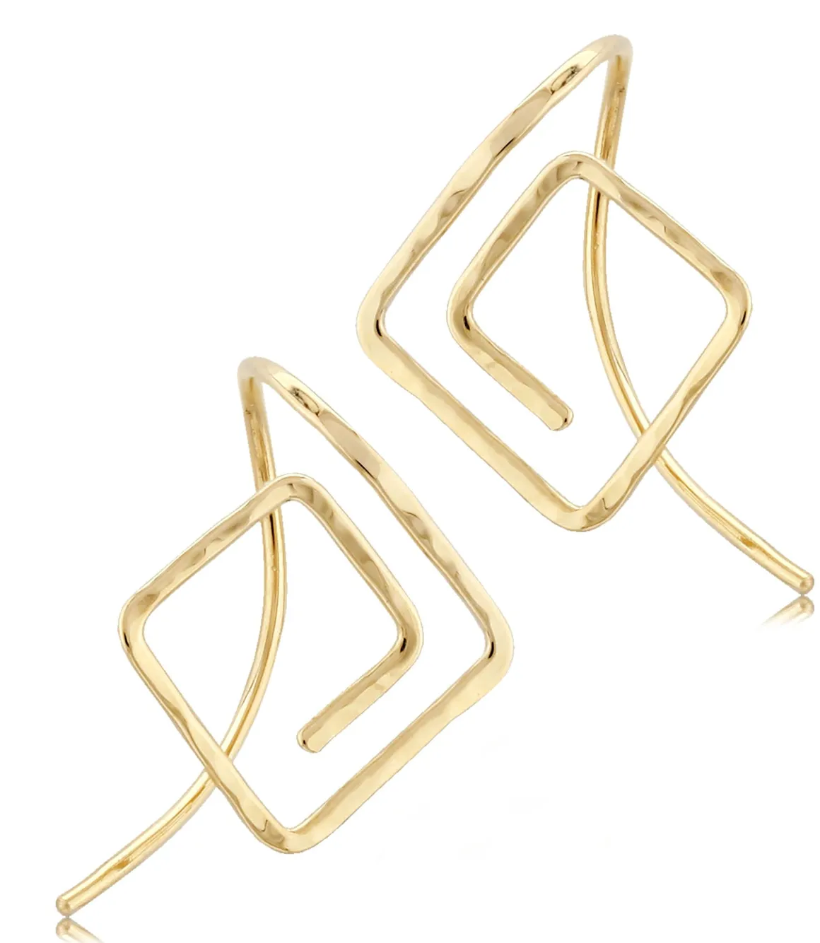 14K Yellow Gold Endless Ham Square Earrings