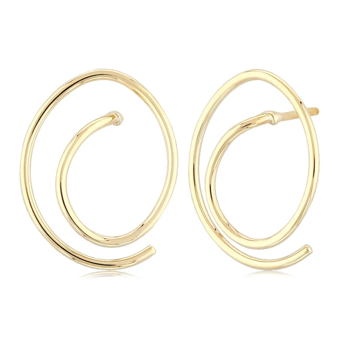 14K Yellow Gold Freeform Spiral Earrings