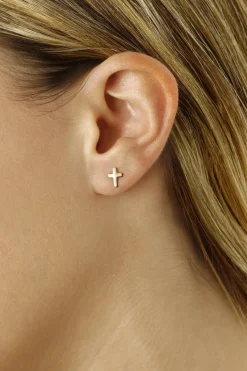 14K Yellow Gold Med Plain Cross Earrings