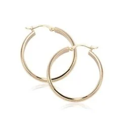 14K Yellow Gold 18mm 1/2 Round Tube Hoop Earrings