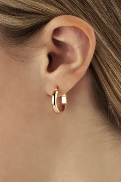 14K Yellow Gold 18mm 1/2 Round Tube Hoop Earrings