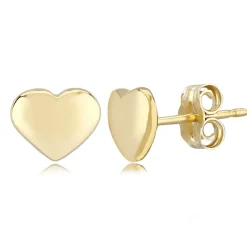 14K Yellow Gold 8mm Flat Heart Stud Earrings