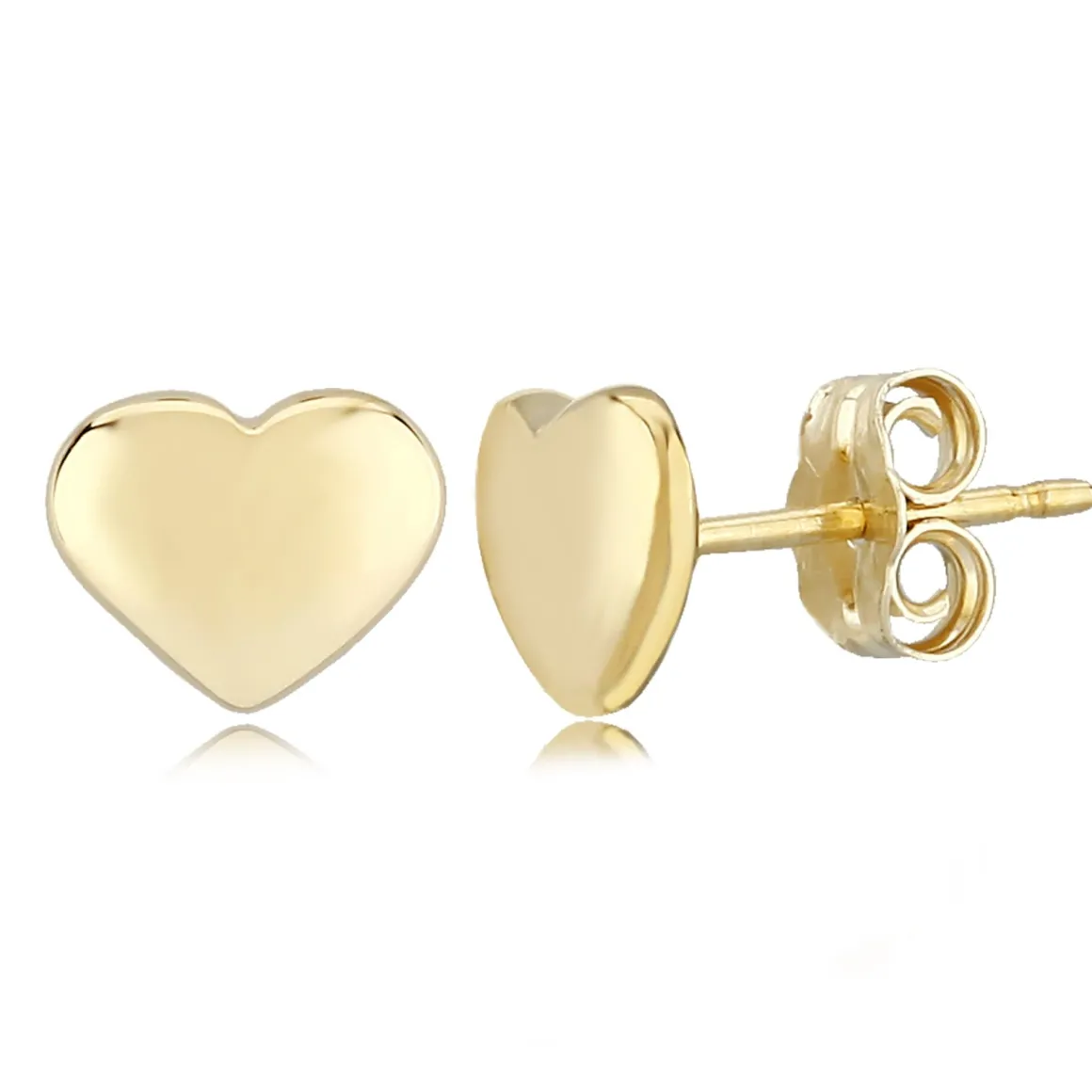 14K Yellow Gold 8mm Flat Heart Stud Earrings