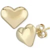 14K Yellow Gold 10mm Puffed Heart Stud Earrings