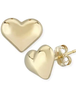 14K Yellow Gold 10mm Puffed Heart Stud Earrings