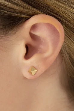 14K Yellow Gold 6mm Pyramid Post Earrings