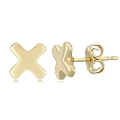 14K Yellow Gold 8mm "X" Shape Stud Earrings
