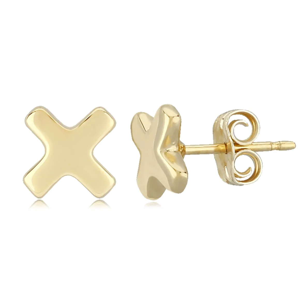 14K Yellow Gold 8mm "X" Shape Stud Earrings