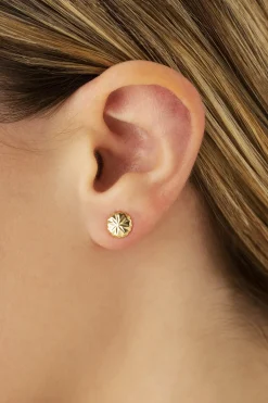14K Yellow Gold Rd Fncy Cut Button Earrings