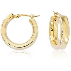 14K Yellow Gold Sm. Round Inverted Hoop W/Sd Earrings