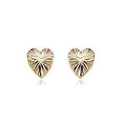 14K Yellow Gold Small Lined Heart Earrings