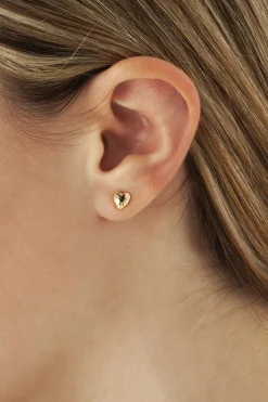 14K Yellow Gold Small Lined Heart Earrings