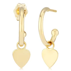 14K Yellow Gold 1.5X12M W/Flat Heart Drop Earrings