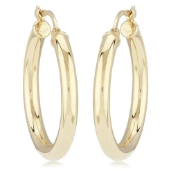 14K Yellow Gold 3X25mm S/D Hoop Earrings