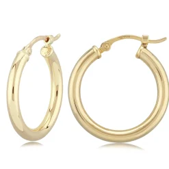 14K Yellow Gold 2.5X20mm S/D Hoop Earrings