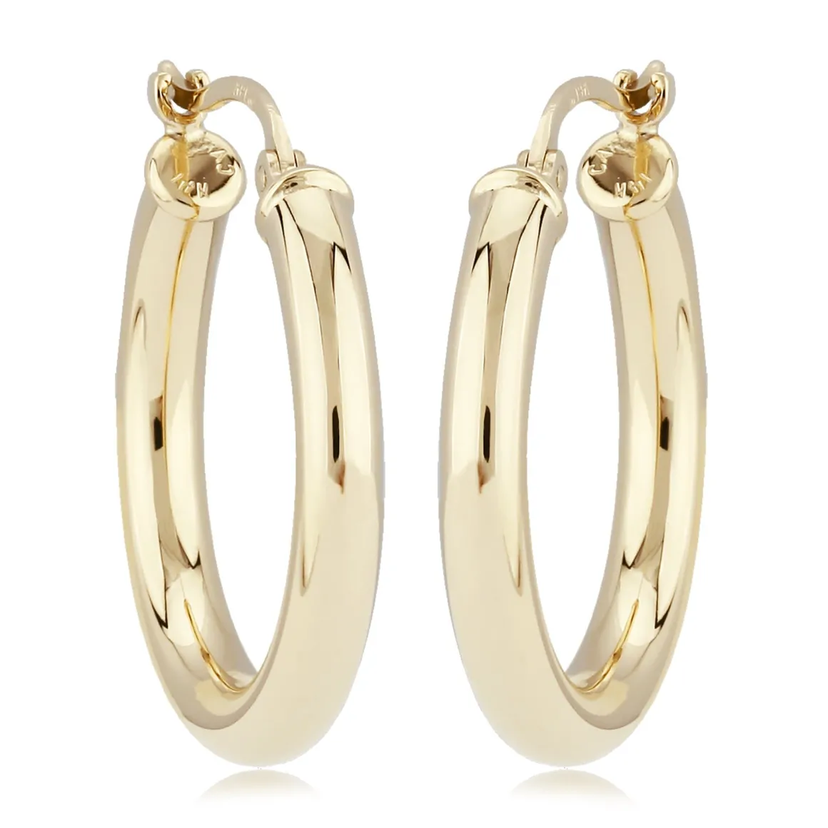 14K Yellow Gold 3X20mm S/D Hoop Earrings