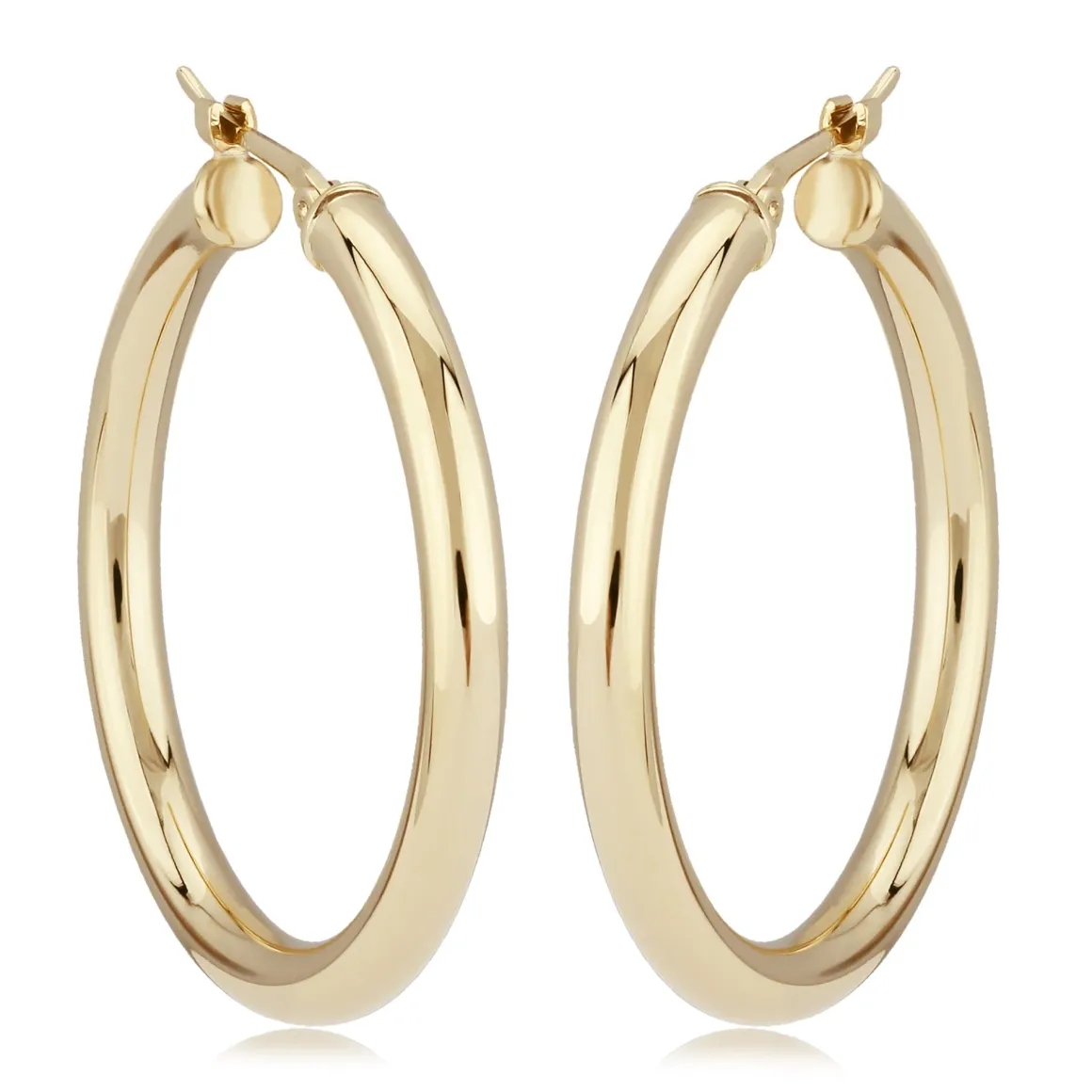 14K Yellow Gold 3X30mm S/D Hoop Earrings