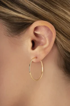 14K Yellow Gold 1.5X30mm S/D Hoop Earrings