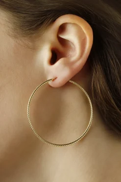 14K Yellow Gold 1.8X50mm Twist Tubing Earrings