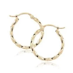 14K Yellow Gold 1.8X18mm Twisted Tube Hoop Earrings