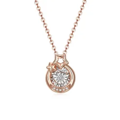 14KG 0.05Ctw Fluttering Diamond Moon & Stars Pendant
