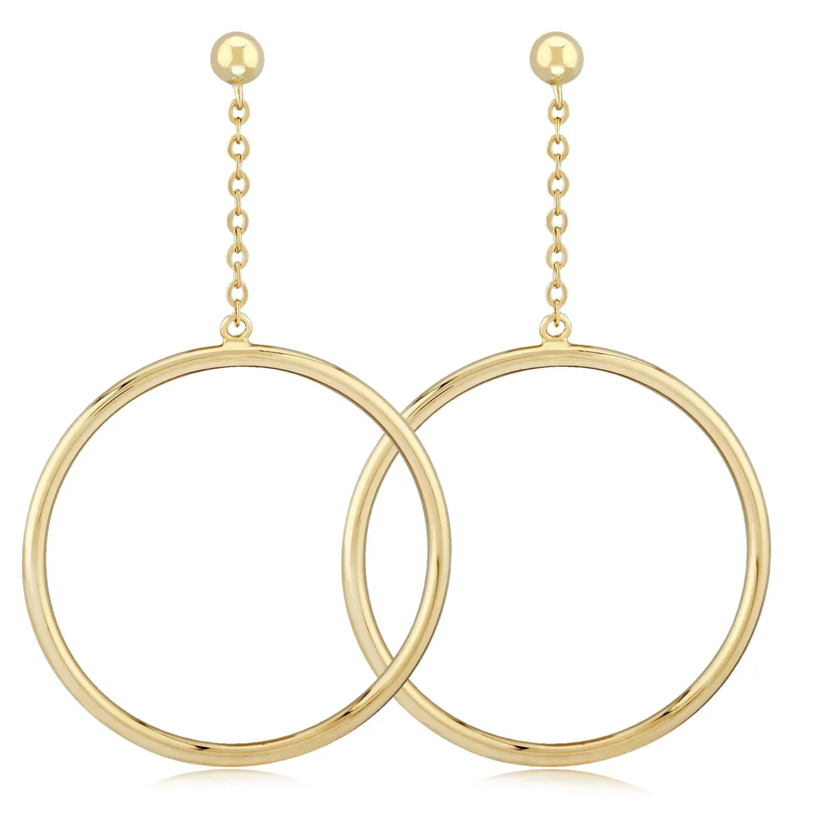 14KG 25mm Tube Hoop Drop W/4mm Ball Earrings