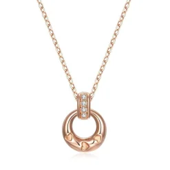 14KRG 0.02Ctw Heart Stamped Circle Pendant