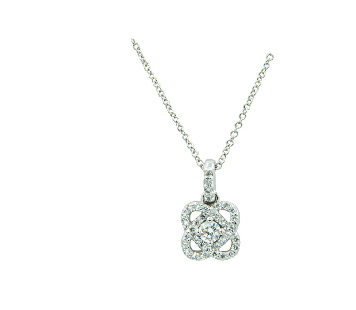 14Kt White Gold Diamond Knot Pendant With Round Center Diamond & 40 Round Side Diamonds