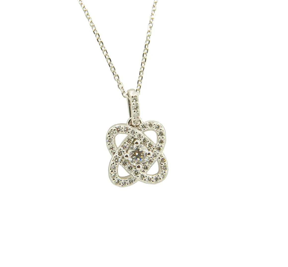 14Kt White Gold Diamond Knot Pendant With Round Center Diamond & 40 Round Side Diamonds