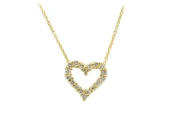 14Kt Yellow Gold Diamond Heart Necklace With 18 Round Full Cut Diamonds