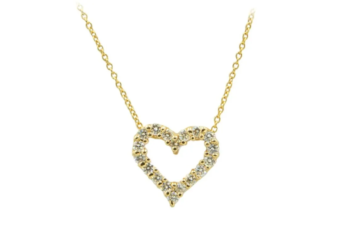 14Kt Yellow Gold Diamond Heart Necklace With 18 Round Full Cut Diamonds