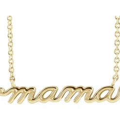 14kt Yellow Gold Mama Script Necklace on 18" Chain