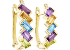 Mixed Gemstone Huggie Earrings