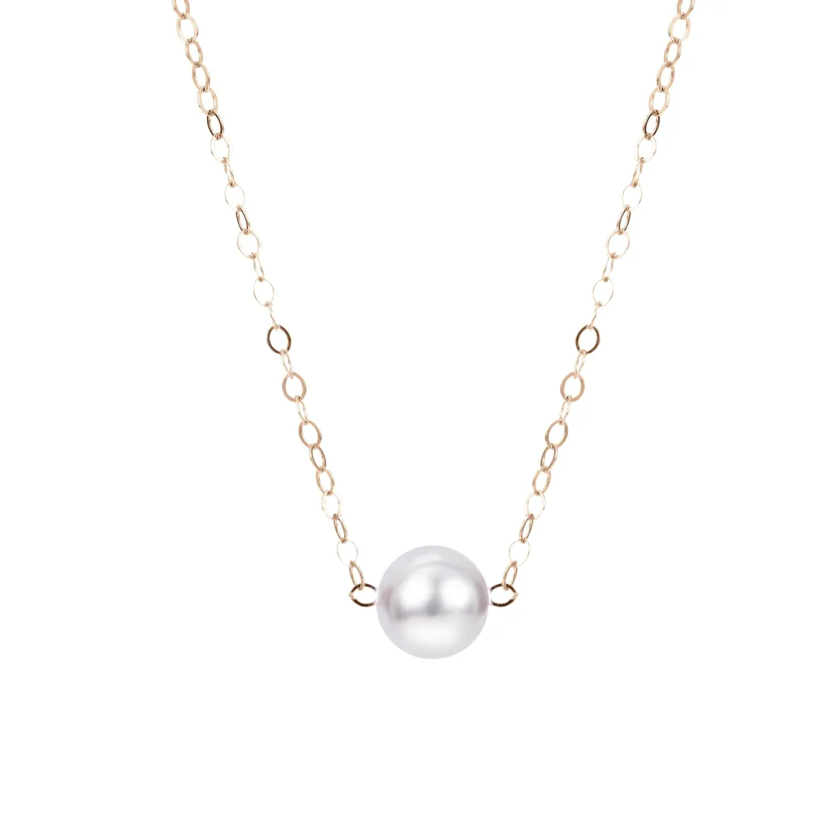 7mm Start-Her Pearl Necklace 14K Yellow Gold Chain
