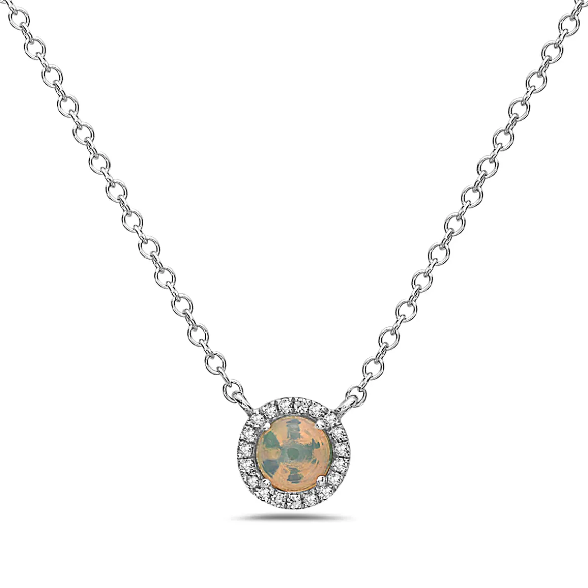 Opal And Diamond Halo Necklace