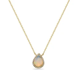 Opal And Diamond Halo Necklace