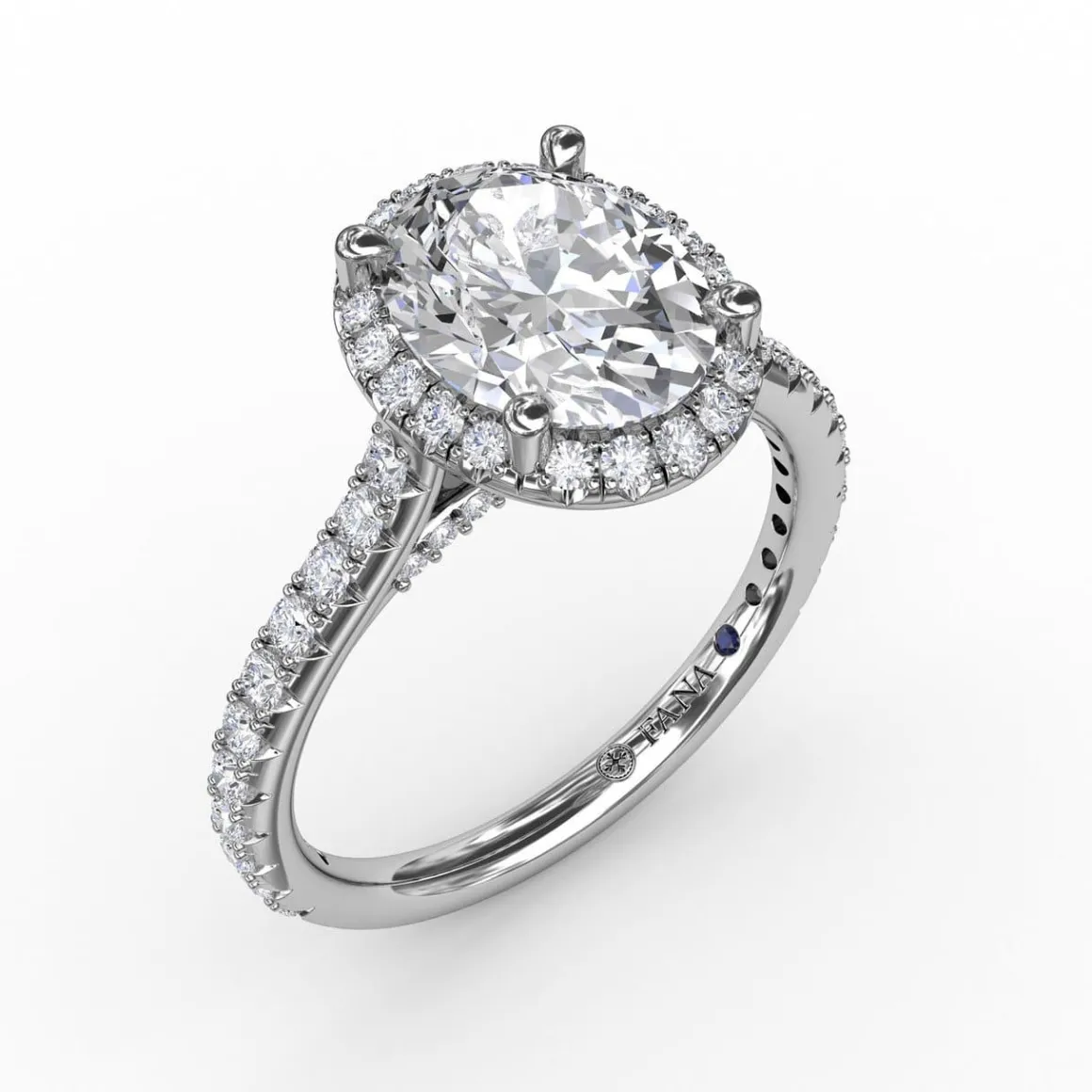Oval Diamond Halo Engagement Ring With Diamond Band