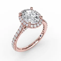 Oval Diamond Halo Engagement Ring With Diamond Band