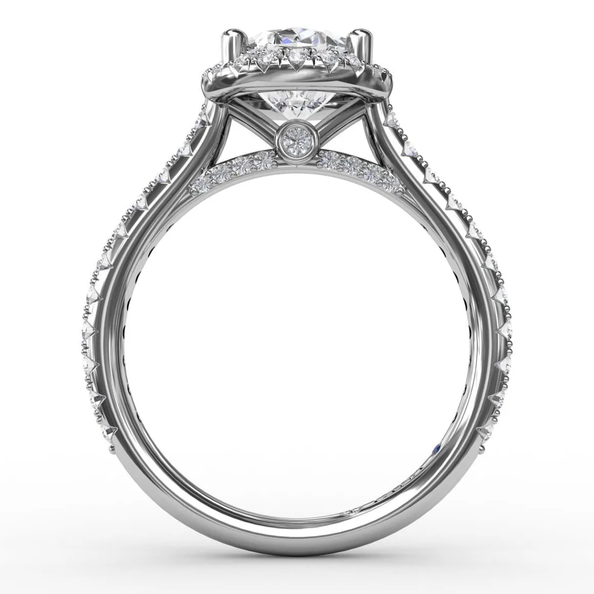 Oval Diamond Halo Engagement Ring With Diamond Band