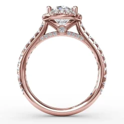 Oval Diamond Halo Engagement Ring With Diamond Band