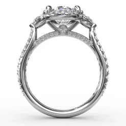 Oval Diamond Halo Engagement Ring With Pear-Shape Diamond Side Stones