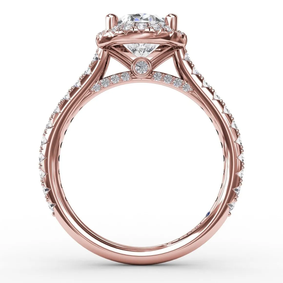 Oval Diamond Halo Engagement Ring With Diamond Band