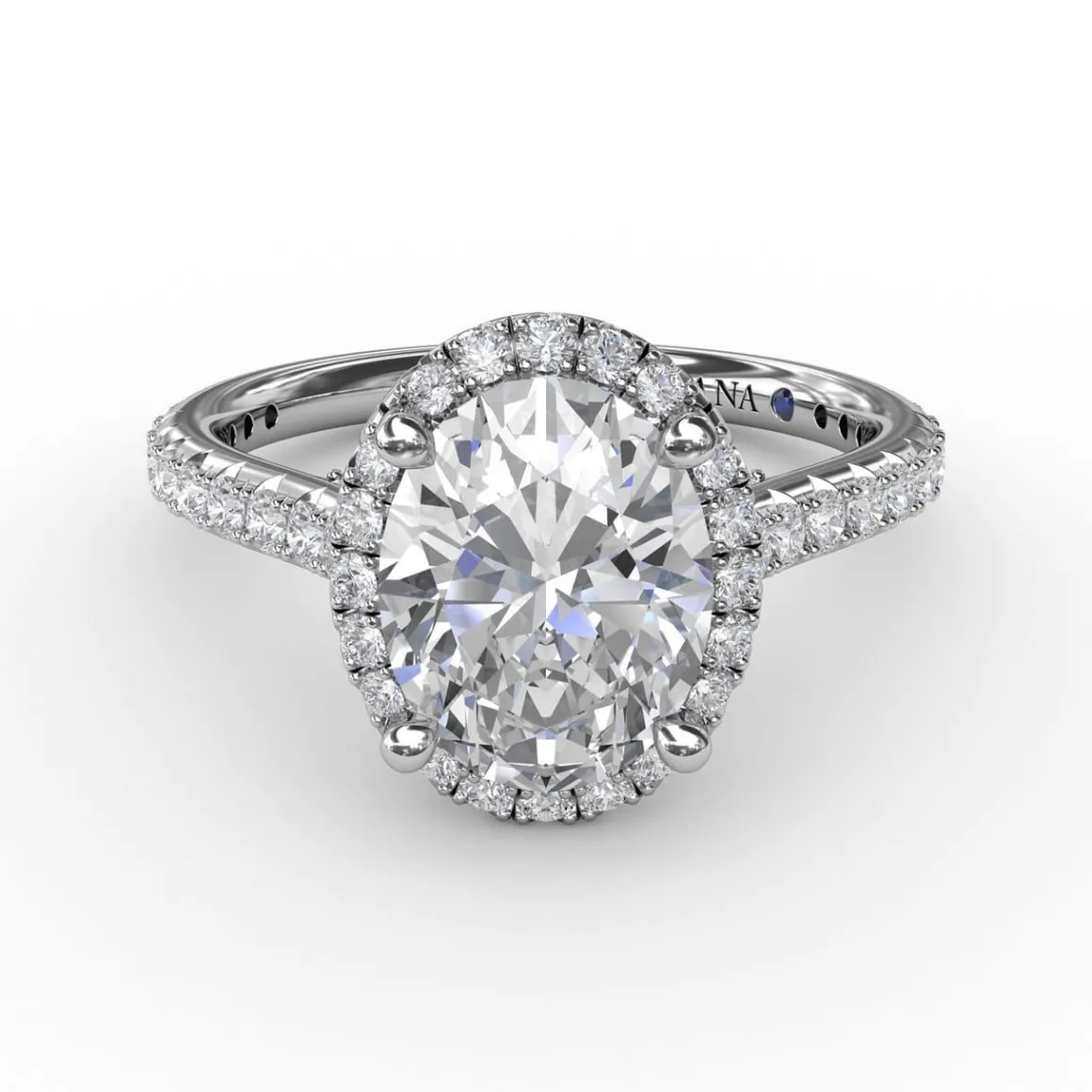 Oval Diamond Halo Engagement Ring With Diamond Band