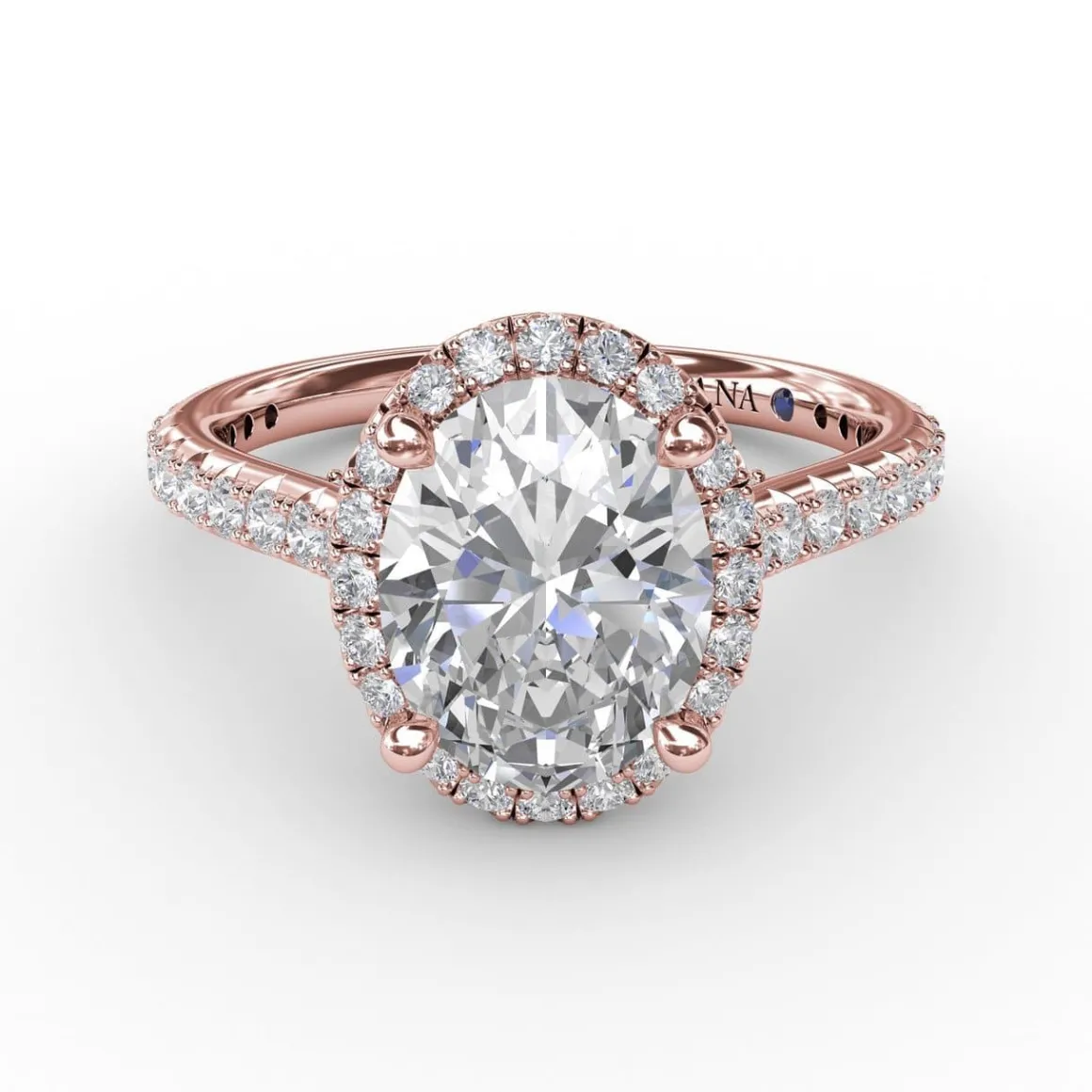 Oval Diamond Halo Engagement Ring With Diamond Band