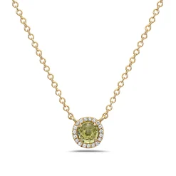 Peridot And Diamond Halo Necklace