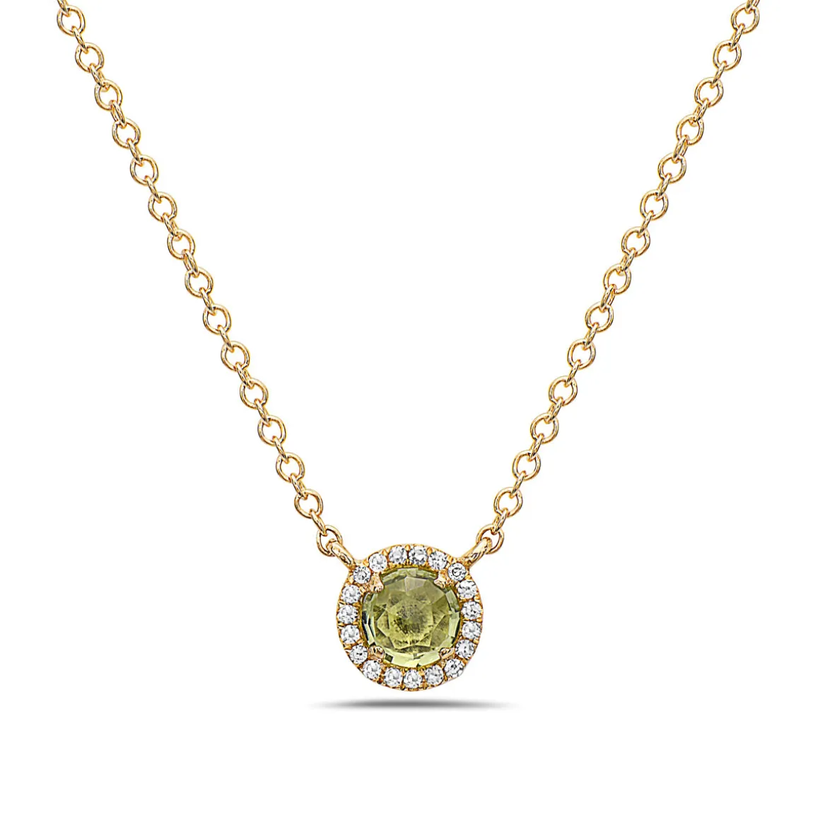 Peridot And Diamond Halo Necklace